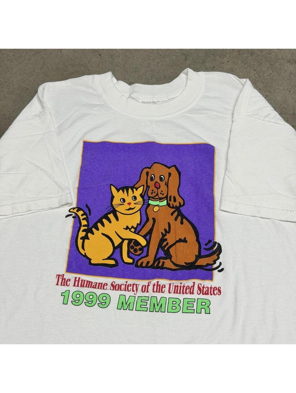 Vintage Humane Society of the United States T-Shirt Mens XL White Cat Dog 90s